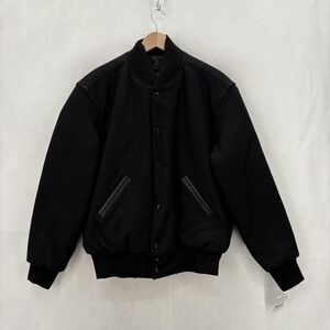 Holloway Jacket Mens Small Black Wool Varsity Letterman Snap Front Insulated NWT